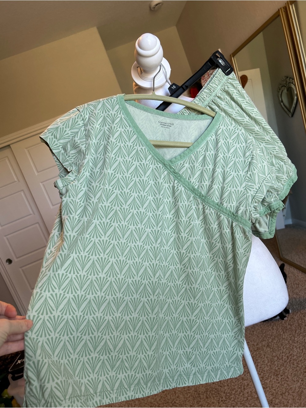 Garnet Hill Asian Wrap Organic Cotton Shorty Pajama Set Green Size Small